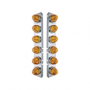 Peterbilt Stainless Front Air Cleaner Bracket w/ Twelve Glass Watermelon Lights & Stainless Bezels - Amber Lens