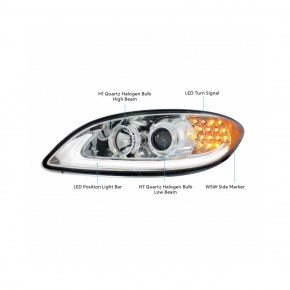 Chrome Projection Headlight with LED Turn Signal & Light Bar for 2006-2017 International Prostar - Driver Side