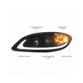 Projection Headlight with LED Light Bar for 2006-2017 International Prostar - Blackout - Driver Side