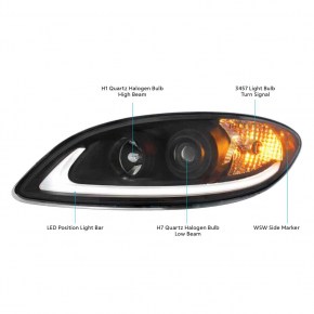 Projection Headlight with LED Light Bar for 2006-2017 International Prostar - Blackout - Passenger Side