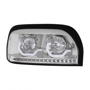 Projection Headlight w/ LED Turn Signal & Light Bar for 1996-2010 Freightliner Century - Chrome - Driver