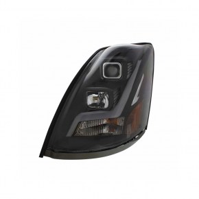 Projection Headlight w/ LED Position Light Bar for Volvo VN/VNL - Blackout - Driver
