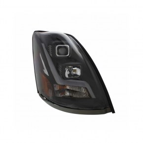Projection Headlight w/ LED Position Light Bar for Volvo VN/VNL - Blackout - Passenger