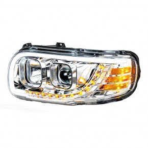 Projection Headlight with LED Position/Turn for Peterbilt 567/388/389 - Chrome - Driver Side