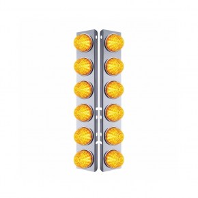 Peterbilt Stainless Front Air Cleaner Bracket w/ Twelve 17 LED Beehive Lights & Stainless Bezels - Amber LED/Amber Lens