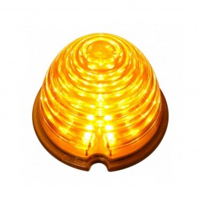 Peterbilt Stainless Front Air Cleaner Bracket w/ Twelve 17 LED Beehive Lights & Stainless Bezels - Amber LED/Amber Lens