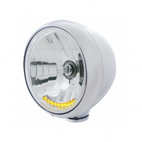 Chrome Guide 682-C Style Headlight H4 Bulb w/10 Amber LED