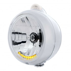 Guide 682-C H4 Headlight with Amber Dual Mode LED Turn Signal - 304 Stainless Steel - Clear Lens