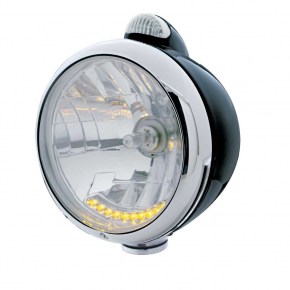 Black Guide 682-C Headlight H4 with 10 Amber LEDs and Dual Mode LED Signal - Clear Lens
