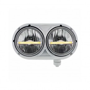 Dual Headlight w/ 9 LED Bulb & Amber LED Light Bar for Peterbilt 359 - Passenger