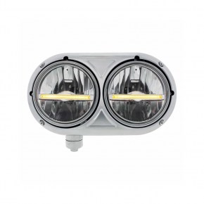 Dual Headlight w/ 9 LED Bulb & Amber LED Light Bar for Peterbilt 359 - Driver