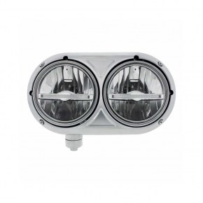Dual Headlight w/ 9 LED Bulb & Amber LED Light Bar for Peterbilt 359 - Driver
