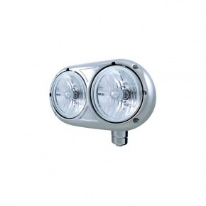 Peterbilt 359 Style Headlight with Crystal Halogen Bulb - 304 Stainless - Passenger