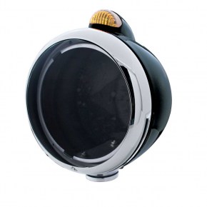 Black Guide 682-C Style Headlight Housing without Bulb and with Dual Mode LED Signal - Amber Lens