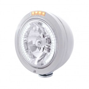 Bullet Classic Headlight H4 Bulb White LED & Turn Signal - Amber LED/Clear Lens