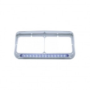 14 LED Rectangular Dual Headlight Bezel w/ Visor - Blue LED/Clear Lens