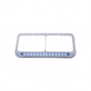 14 LED Rectangular Dual Headlight Bezel - Blue LED/Clear Lens