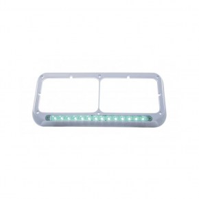 14 LED Rectangular Dual Headlight Bezel - Green LED/Clear Lens