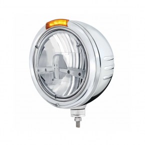 Bullet Embossed Peterbilt Headlight, 5 LED, Stainless - Amber LED/Amber Lens