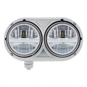 LED Headlight with Chrome Bar for Peterbilt 359 - 304 Stainless Steel - Driver