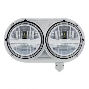 LED Headlight with Chrome Bar for Peterbilt 359 - 304 Stainless Steel - Passenger