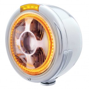 Bullet Half Moon Headlight LED Projection Headlight w/ Turn Signal - Amber Lens - 304 Stainless Steel