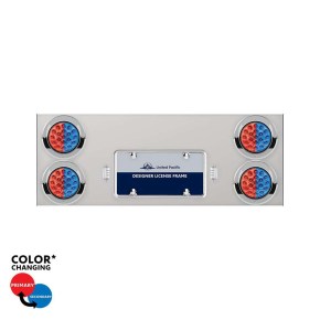 Rear Center Panel with 4 Red and Blue LED Double Fury Lights with Visors in Stainless Steel