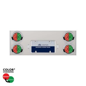 Rear Center Panel with 4 Red and Green LED Double Fury Lights with Visors in Stainless Steel