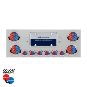 Rear Center Panel with 10 Red and Blue LED Double Fury Lights with Visors in Stainless Steel