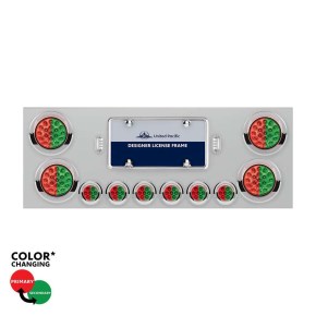 Rear Center Panel with 10 Red and Green LED Double Fury Lights with Visors in Stainless Steel