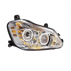 LED Headlight with White Halo Light for 2013-2021 Kenworth T680 - Chrome - Passenger