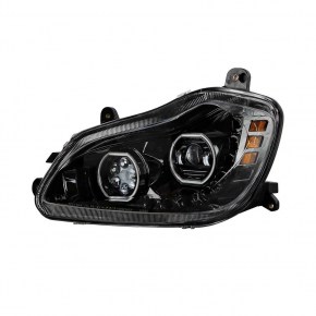 LED Headlight with White Halo Light for 2013-2021 Kenworth T680 - Black - Driver