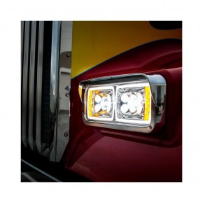 All LED Dual Function Chrome Headlight for Peterbilt, Kenworth, Freightliner, Western Star - Passenger