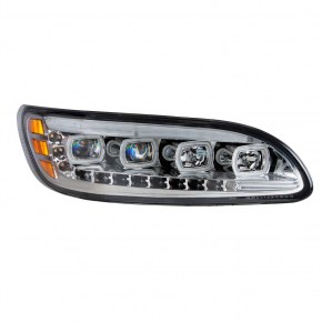 Chrome Quad-LED Headlight with LED Position & Sequel Turn Signal for Peterbilt 386, 387, 382, 384 - Passenger Side
