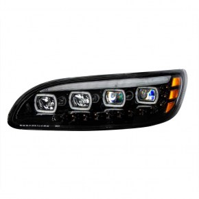 Black Quad-LED Headlight with LED Position & Sequel Turn Signal for Peterbilt 386, 387, 382, 384 - Driver Side
