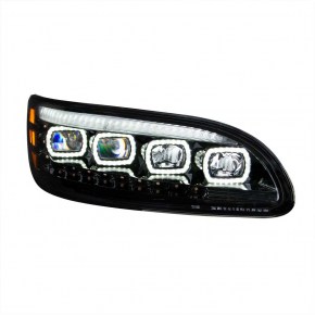 Black Quad-LED Headlight with LED Position & Sequel Turn Signal for Peterbilt 386, 387, 382, 384 - Passenger Side