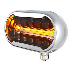 Full LED Projector Headlight w/ Stainless Peterbilt 359 Style Housing - Blackout - Passenger