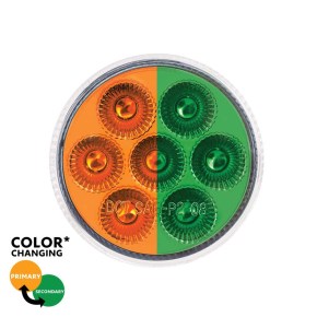 7 Amber and Green 2 Inch Round Double Fury Clearance Marker LED Light with Clear Lens