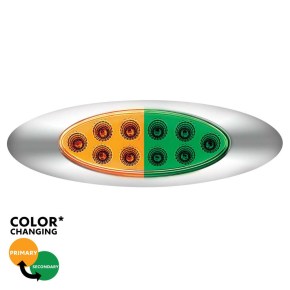 10 Amber and Green Oval Double Fury Clearance Marker LED Light with Chrome Bezel and Clear Lens