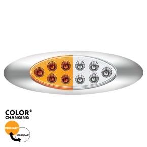 10 Amber and White Oval Double Fury Clearance Marker LED Light with Chrome Bezel and Clear Lens