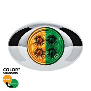 4 Amber and Green Mini Watermelon Double Fury Clearance Marker LED Light with Chrome Bezel and Clear Lens