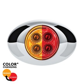 4 Amber and Red Mini Watermelon Double Fury Clearance Marker LED Light with Chrome Bezel and Clear Lens