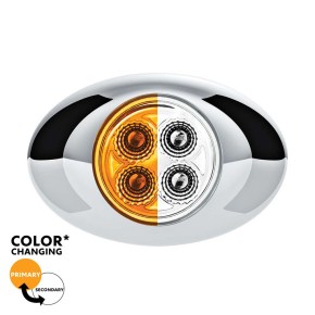 4 Amber and White Mini Watermelon Double Fury Clearance Marker LED Light with Chrome Bezel and Clear Lens