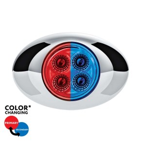 4 Red and Blue Mini Watermelon Double Fury Clearance Marker LED Light with Chrome Bezel and Clear Lens