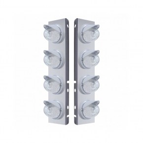Peterbilt Air Cleaner Bracket w/ Eight 17 LED Lights & Visors - Clear Lens