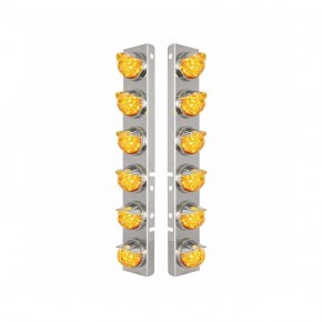 Stainless Steel Front Air Cleaner Bracket with 12 Amber LED Watermelon Lights with Amber Lens and Visors for Peterbilt.