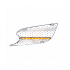 Chrome Air Intake Grille w/ Amber Led - Clear Reflector Lens for 2013+ Peterbilt 579 - Driver