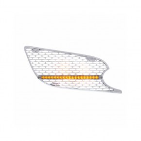 Chrome Air Intake Grille w/ Amber Led - Clear Reflector Lens for 2013+ Peterbilt 579 - Passenger
