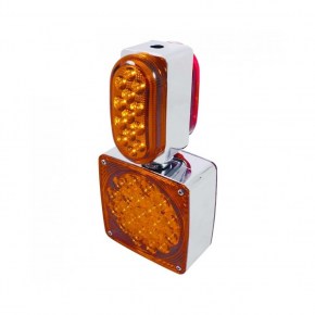 Chrome Double Face Mirror Light Bracket w/ 13 LED Amber & Red LED/Clear Lens