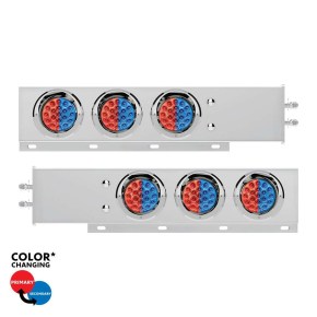 Spring Loaded Light Bar with 6 Double Fury Red and Blue LED Lights and Visors with 2 Inch Bolt Pattern in Stainless Steel